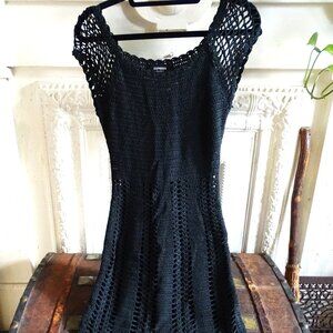 Express Handknit Y2K Black Crochet Knit Long Maxi Witchy Dress - S